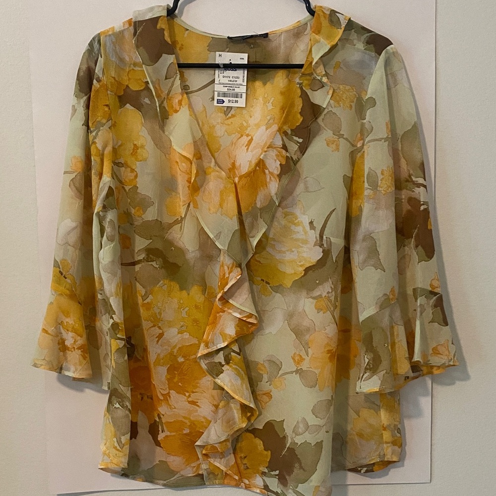 Chico's Yellow and Cream Floral Blouse